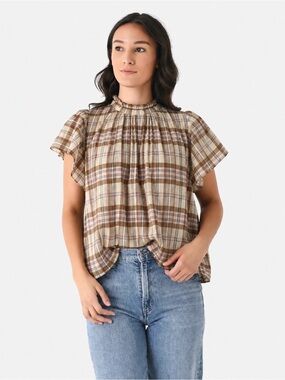 Trovata Birds of Paradis Carla high neck plaid shirt